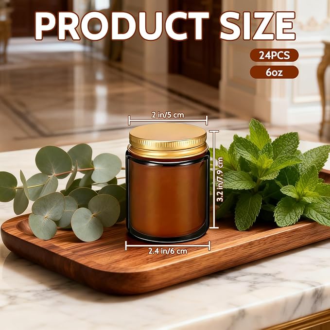 24 Pack 6 oz Eucalyptus Mint Scented Soy Candles, Bulk Glass Jar Aromatherapy Candles, Long Lasting Soy Wax Candles for Home, Wedding, Party & Stress Relief