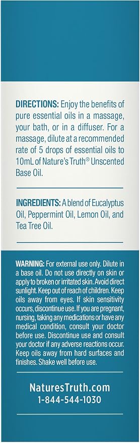 Nature's Truth Breathe Easy Essential Oil Blend | 15 mL | with Eucalyptus, Peppermint, Lemon, and Tea Tree Oils | for Aromatherapy | Pure Plant Based, Non-GMO & Gluten Free