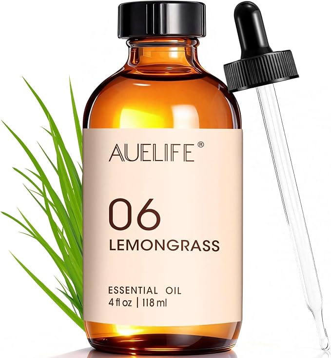 Auelife Lemongrass Essential Oil, 4 Fl Oz Diffuser Oil for Home Fragrance,Candle & Soap Making, Room Spray DIY, Glass Bottle with Dropper