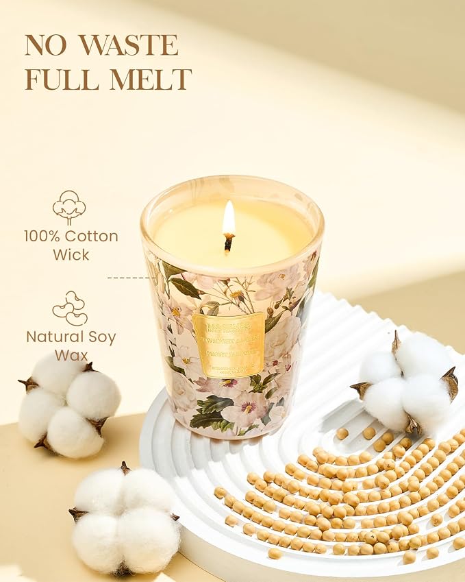 M&SENSE Amber Jasmine Natural Soy Scented Candle, 14.1oz 60H Slow Burning Aromatherapy Candle, Home Fragrance, Floral Gifts for Women\