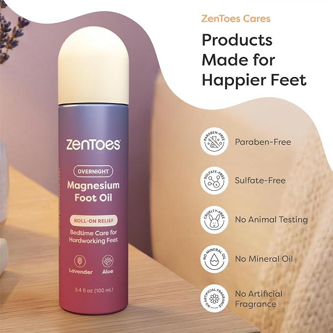 ZenToes Magnesium Oil for Feet | Targeted Tension Relief Roller Ball for Restless Legs & Feet | Magnesium Spray Alternative for Restful Sleep | Lavender & Mint Scent | 3.4oz, Pack of 2