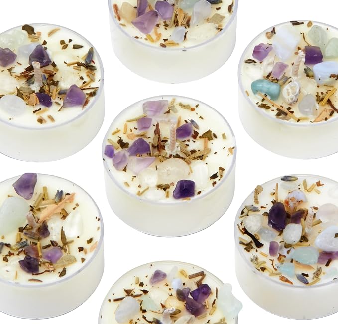 New Moon Beginnings Peaceful Home Candle - Stress Relief - Energy Clearing - All Natural Essential Oil Soy Tealight Candle (Herbal, Minty, Cool, Fresh - Eucalyptus, Mint - 6 Pack)