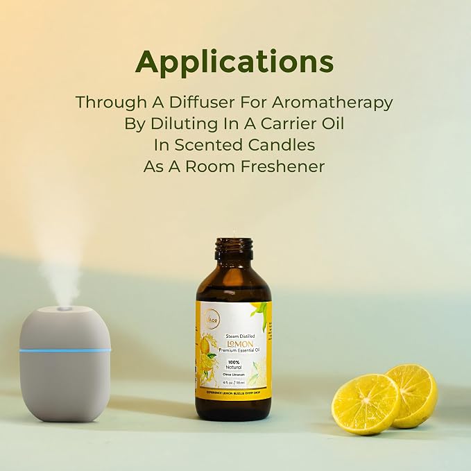 My ACE Lemon Essential Oil 4 Fl Oz - 100% Pure & Natural - Premium Grade for Aromatherapy, Diffuser, Skin, Hair, Massage, Candle & Soap Making, Home - Glass Bottle with Dropper - Long Lasting Scent