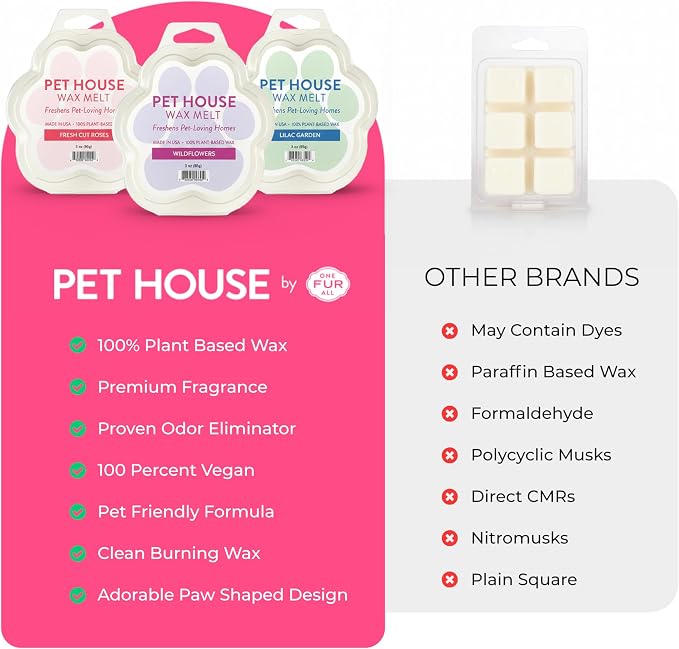 One Fur All Pet House Spring and Summer Wax Melts for Pet Odor, Natural, Plant Based Soy Wax Melts, Long Lasting Fragrance for Fresh Smelling Homes, Pink Sugar