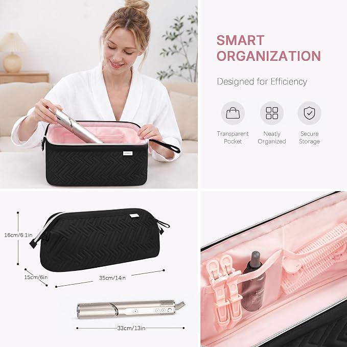 Leudes Hair Tools Travel Bag for Shark Flexstyle Carrying Case Portable Shark Hair Air Wrap Dryer Case Waterproof Dustproof Flat Curling Iron Travel Organizer (Black+Heat Resistant Mat)