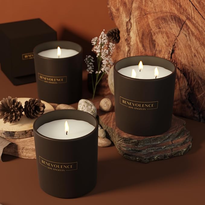 Benevolence LA Premium Pine Wood Large 3-Wick Scented Candle – 45-Hour Burn – Luxury Natural Soy Candle for Home – Aromatherapy & Room Decor – 14.5oz