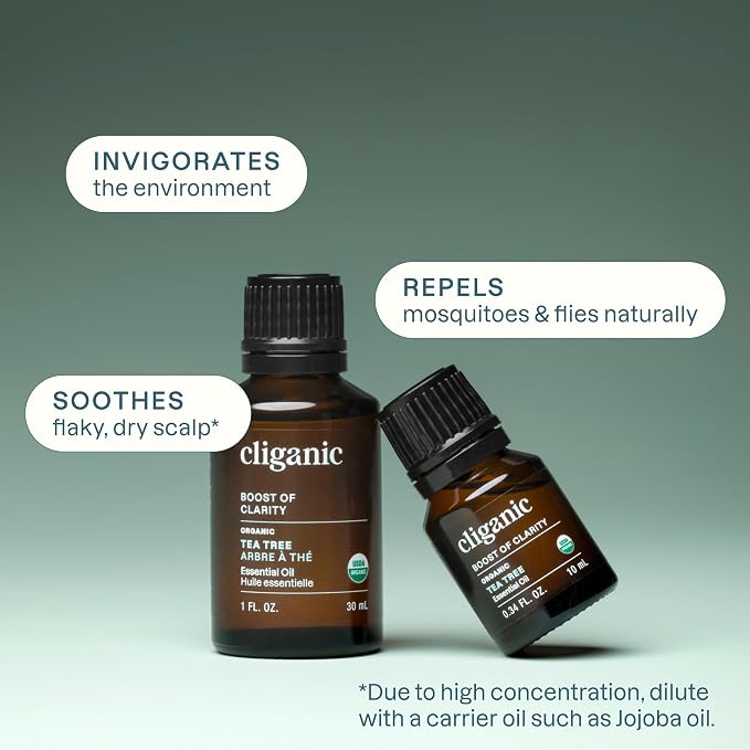 Cliganic Organic Tea Tree Essential Oil, 100% Pure Natural, for Aromatherapy | Non-GMO Verified