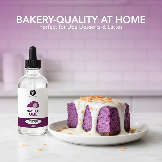 Dolce Flav Natural Ube Extract – Clear Dye-Free Concentrated Flavoring for Baking, Beverages & Candy Making – Water Soluble Liquid Flavor Drops – Professional Strength Food Grade Flavoring – 2 Fl Oz