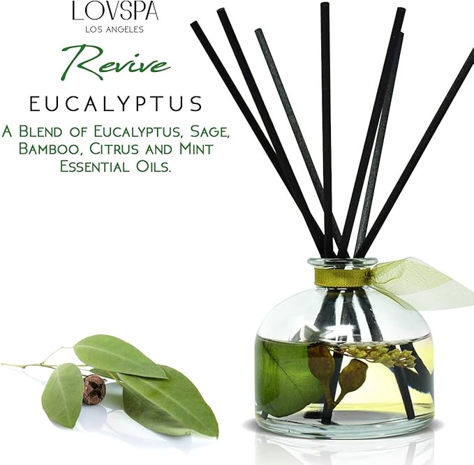 Eucalyptus Reed Diffuser Set for Home, Revive Fresh Eucalyptus, Sage, Citrus & Mint Scent Diffuser with Sticks for Bathroom Shelf Decor Accessories, Top Aromatherapy Gift for Women