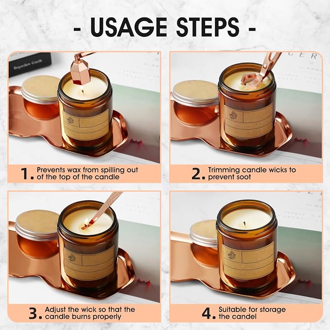 PATOISE 4 in 1 Candle Accessory Set, Wick Trimmer, Candle Snuffer, Wick Scoop,Storage Tray,Perfect for Candle Lovers (Rose Gold)