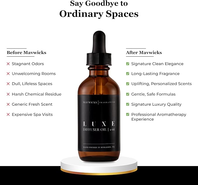 Mavwicks Fragrances Diffuser Oil (Luxe) – 2oz Premium Essential Oil Blend for Aromatherapy Diffusers, Long-Lasting Luxury Home Fragrance for Living Room, Bedroom, Office, Bathroom & Hotel
