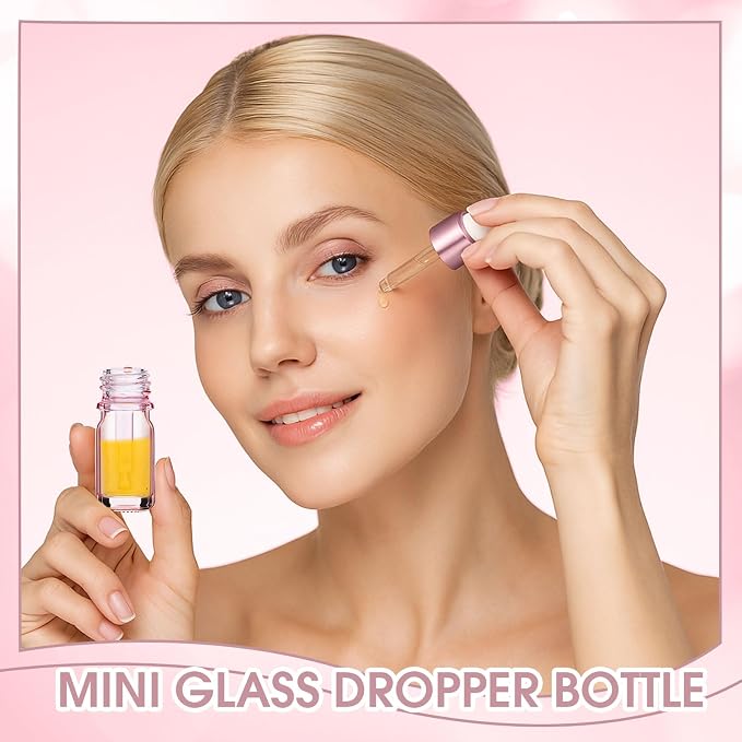 Patelai 48 Pcs 5 ml/ 0.2 oz Frosted Glass Dropper Bottles Essential Oil Bottles with Eye Dropper and Bamboo Lids Perfume Sample Essence Liquid Cosmetic Containers and Funnels (Rose Gold)