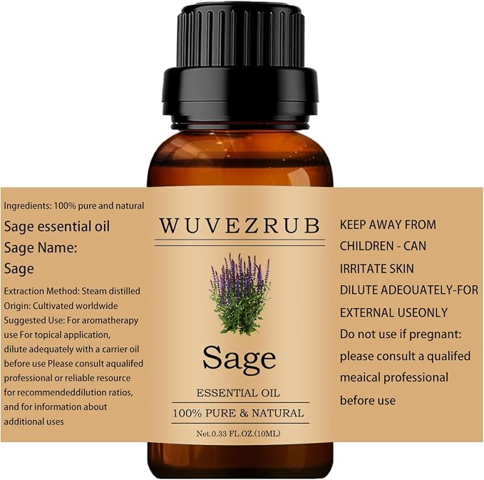 Sage Essential Oils 10ML, 100% Pure and Natural Essential Oil for Aromatherapy Diffuser - 0.33 Fl Oz/Sage