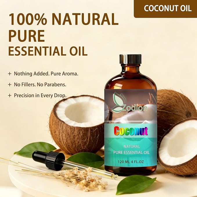 Coconut Essential Oil, Coconut Fragrance Oil for Diffuser, Massage, Humidifier, DIY Candle, Soap Making, Home, Bath, Yoga - 4 fl oz (120ml) - ZODION Essential Oils