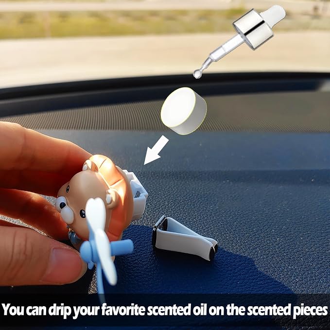 Cute Car Air Freshener Vent Clips, 3D Animal with Mini Fan Diffuser Vent Clip, Air Conditioning Decoration Car Accessories for Women and Men