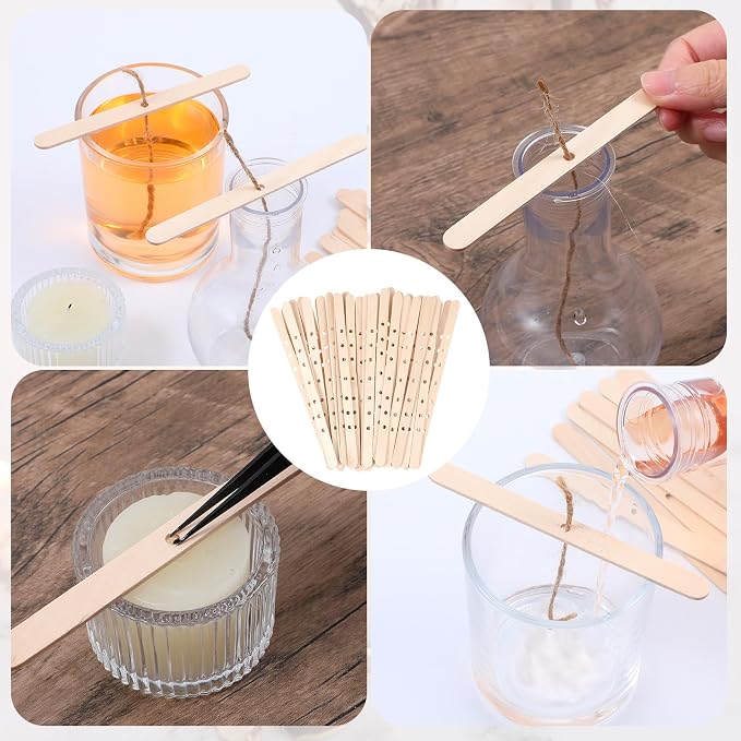 50 Pcs Wooden Wick Holders, Adjustable Candle Wick Centering Tool & Stabilizer for Candle Making Supplies, DIY Candlemaking Tools and Accessories