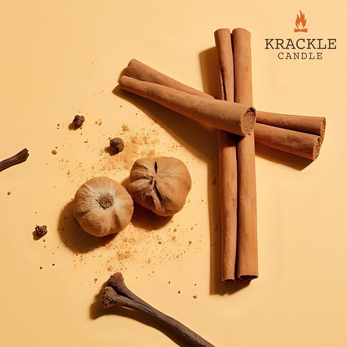 Krackle Candle | Fall Harvest | 16 oz Scented Candle with Natural Crackling Wooden Wick | Poured in the USA | Cinnamon, Nutmeg & Clove Fragrance