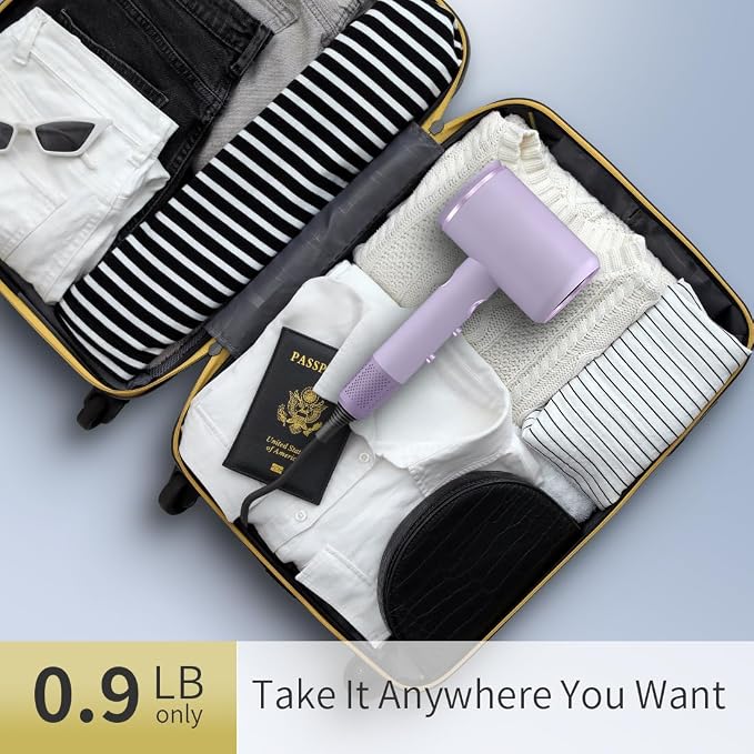Fast-Drying Ionic Hair Dryer,1875 Watt High-Speed Ionic Blow Dryer with Diffuser/Concentrator/Comb Nozzle,LED Temp Display,Intelligent Temp Control,Low Noise for Home Salon Travel (Purple)
