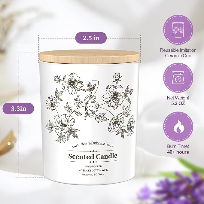 Deluxe Scented Candle for Women & Men, Lavender Soy Wax Candle, 5.2 Oz Jar Candle for Home, Scented-40 Hour Long Lasting Burning, Suitable Present for Thanksgiving, Christmas & Birthday