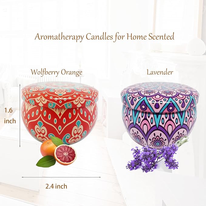 Scented Candles Gift Set - Aromatherapy Candle for Home, Portable Hotel Small Candles, Natural Soy Wax Tin Jar for Yoga, Bath, 2.5 Oz Long Lasting Time Gift for Women 2 Pack