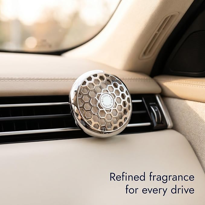 MAISON BERGER Car Diffuser, Honeycomb Chrome, No Refill Included | Refillable Vent Clip Diffuser, Holder Only, Ceramic Refill Sold Separately, Passive Diffusion, Made in France
