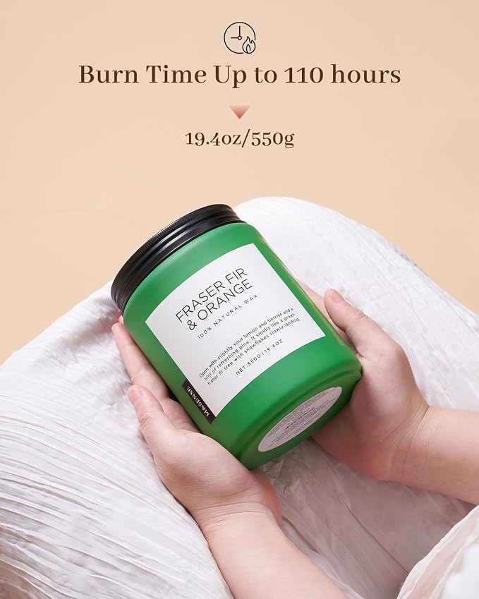 M&SENSE Fraser Fir Pine Scented Candles Large Green Candle for Home 19.4oz 110 Hour Clean Non Toxic Long Lasting Organic Natural Soy Wax Highly Scented Holiday Candle Gifts for Home Decor