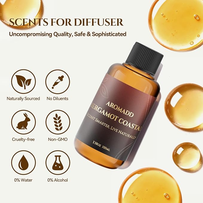 AROMADD AROMADD Bergamot Coastal Hotel Diffuser Oil Inspired by Luxury Hotel Collection Scent, Premium Fragrance Oil for Waterless Diffusers, Cold Air & HVAC Diffusers, Long-Lasting,3.38 fl oz(100 mL)