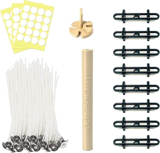 Adjustable Candle Wick Centering Tool Kit with Magnetic Placement for Jars Cups Containers DIY, String Wicks and Stickers Included, Candle Making Kit