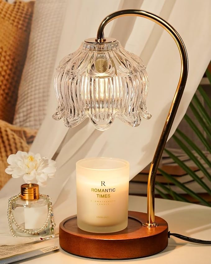 Funistree Flower Candle Warmer Lamp with Timer, Dimmable Candle Lamp Warmer, Christmas Birthday Gifts for Women Mom Her, Housewarming Home Decor, Lotus Wax Warmer for Yankee - Clear Lily 10 Inch
