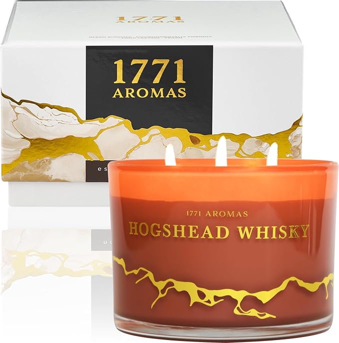 Hogshead Whisky Scented Candles - 100% Natural Soy Wax - Large 3 Wick Jar Candle - Up to 50 Hours Burning Time - Candles for Home - Gift-Ready Candle for Men & Women - Aromatherapy