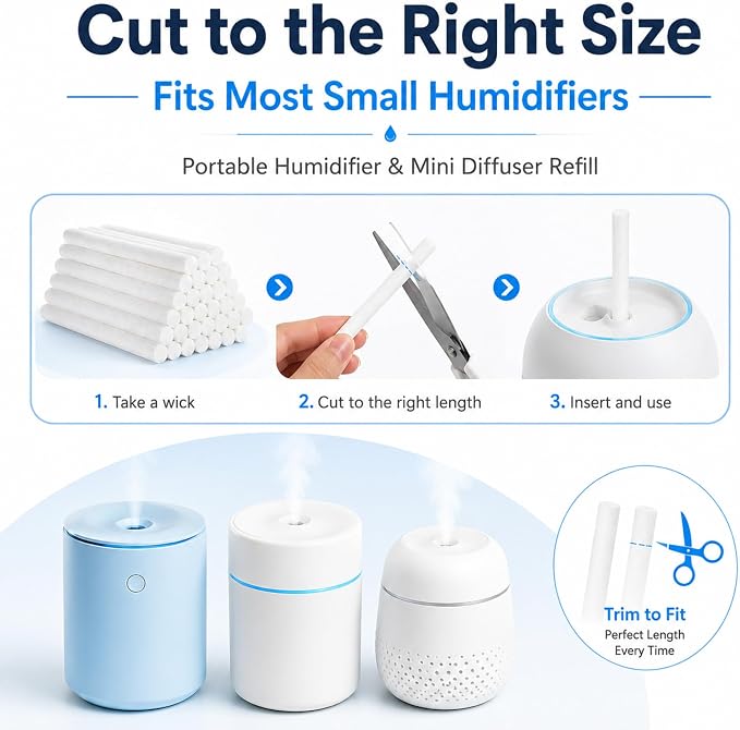 Mudder 24 pcs Humidifier Sticks Filter Refill 5.35''Mini Air Diffuser Pure Cotton Wicks Refill Humidifiers Filter Sticks Wicks for Small Portable Humidifier Diffuser in Office Bedroom Home