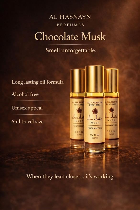AL-HASNAYN Chocolate musk Fragrance Oil Roll-On Perfume 0.20 fl oz(6ml) |Rollerball perfume |Alcohol free| Long Lasting | Gifts for men women|