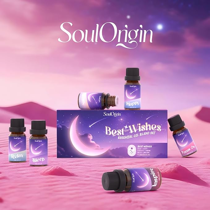 Soulorigin Essential Oil Blends, Essential Oils for Diffusers for Home, Best-Wishes Kit Scent Diffuser Oil, Use for Soap Candle Making- Sleep, Happy, Breathe, Inspire, Relax, Focus On