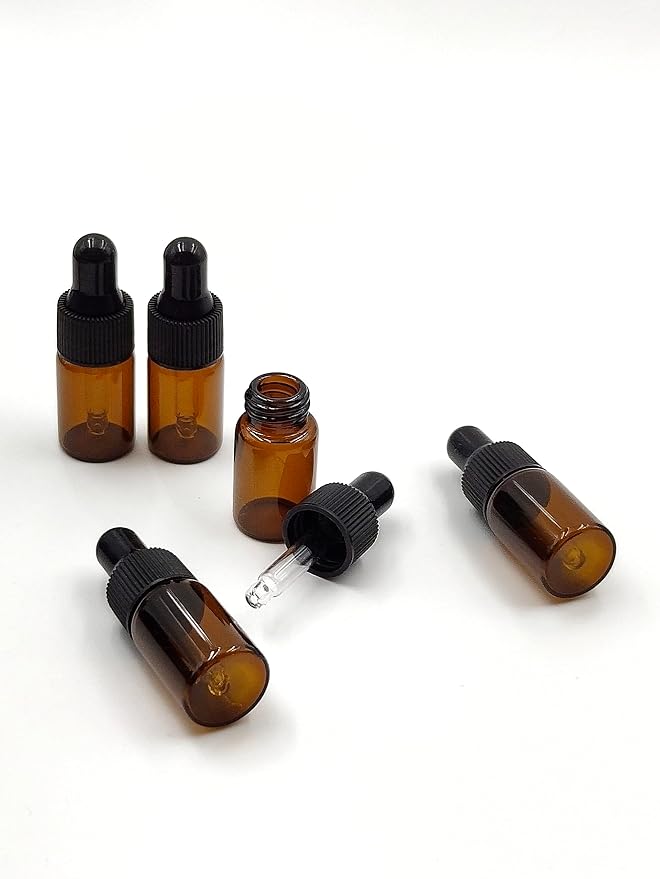 15Pcs 3ml Empty Tiny Amber Glass Mini Dropper Bottles for Essential Oils, Fragrances, and Other Liquids, with Dropper and Black Caps Travel Sample Vials