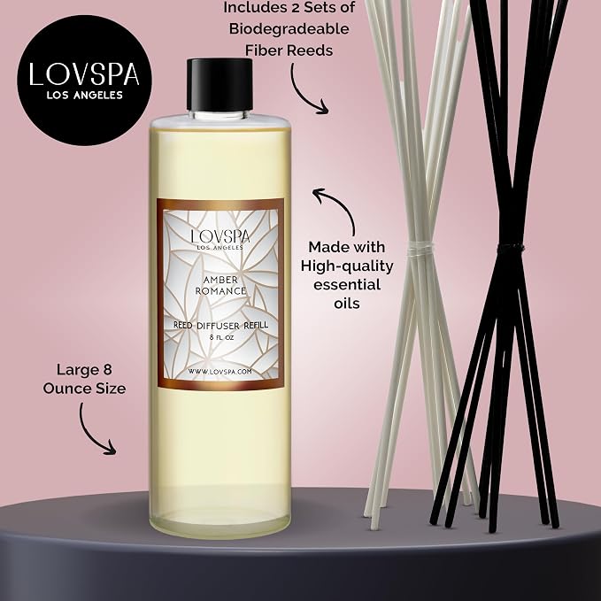 Amber Romance Diffuser Oil - Essential Oils for Diffuser Refill & Air Freshener Room Spray - Long-Lasting & Natural Home Fragrance, Scented Oil for Diffusers, USA Made, 8 oz