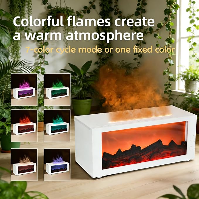 Essential Oil Diffuser,Fireplace Diffusers with 3 Aromatherapy Oils Set,300ml Color Flame Aroma Diffuser with Remote Control,Small Humidifier for Home Room Decor Gift for Women (White)