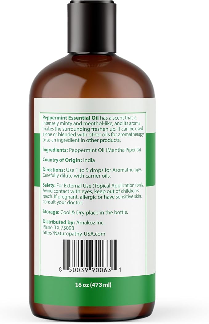Naturopathy Peppermint Essential Oil, Therapeutic Grade, Premium Quality Perfect for Aromatherapy (16oz, Peppermint)