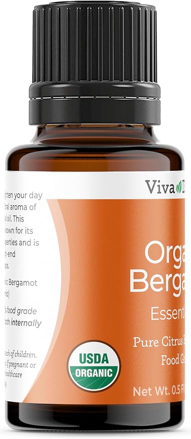 Viva Doria Bergamot Essential Oil, USDA, Certified Organic Bergamot Oil, 100% Pure, Natural Essential Oil, Undiluted, for Aromatherapy | Food Grade, 15 mL (0.5 Fluid Ounce)