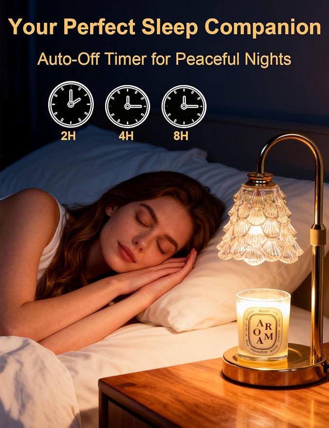 Candle Warmer Lamp, Flower Glass Candle Lamp with Timer, Birthday Gifts for Mom Women, Dimmable Height Adjustable Home Gifts, Home Decor for Home Bedroom Office Fragrance (White Flower)
