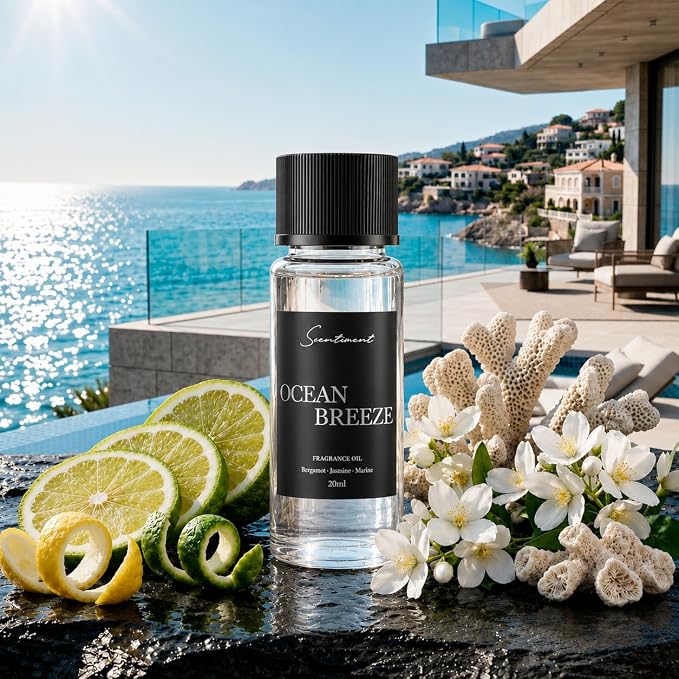 Scentiment Ocean Breeze Diffuser Oil - Premium Hotel Scent with Notes of Bergamot, Lemon, Jasmine with Marine & Amber Home Scent, Hotel Fragrance Oil Diffuser Refill - 0.68 fl oz (20 mL)