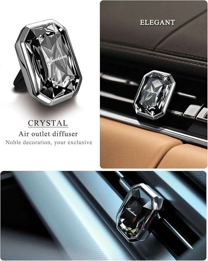 muekzru Car Air Freshener Diffuser,Essential Oil Diffusers Vent Clip,Advanced Crystal Automotive Parts，Contains 2 odorless container pieces,Metal and Crystal Design，First choice for gifts