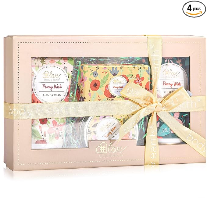 BODY & EARTH # LOVE Hand Cream Gifts Set for Women,Hand Lotion Sets Gift Basket,Skin Care Set with Hand Cream Foot Cream,Soap,Scented Candle,Birthday Gifts for Women Graduation Gift for Girl