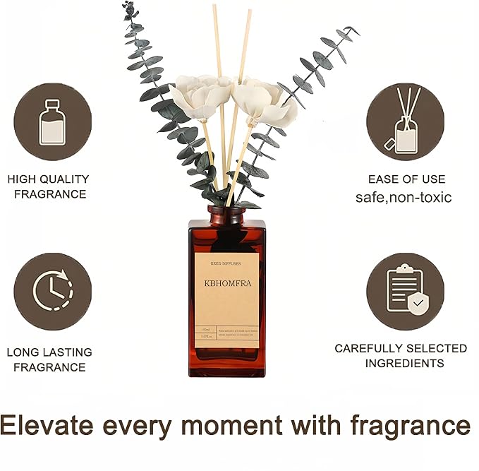 Reed Diffuser Set with Flower, 5.07oz Gardenia Jasmine Tea Diffuser Stick Scent of Fragrance Essential Oil,for Bathroom Diffuser Home Bedroom Office Décor