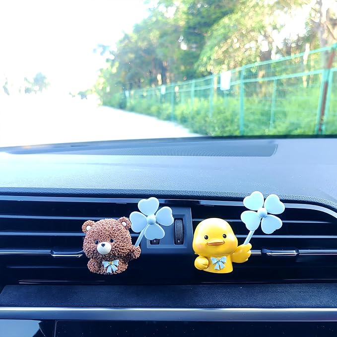 Cute Car Air Freshener Vent Clips, 3D Animal with Mini Fan Diffuser Vent Clip, Air Conditioning Decoration Car Accessories for Women and Men