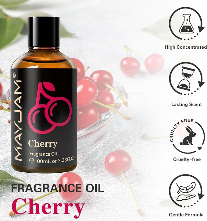 MAYJAM 100ML/3.38FL.OZ Cherry Fragrance Oils with Glass Dropper, Essential Oils for Diffusers for Home, Long Lasting Scented Oils for Diffusers Soap Candle Making