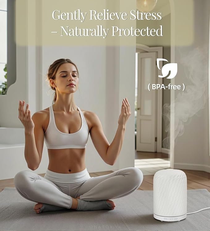 Essential Oil Diffuser - 2.4MHz Ultrasonic Ceramic Diffuser with Pulse/Continuous Mist & Night Light, Waterless Auto-Off, Silent Aromatherapy Diffuser for Home, Office, Yoga, Spa, Gifts & Home Decor.