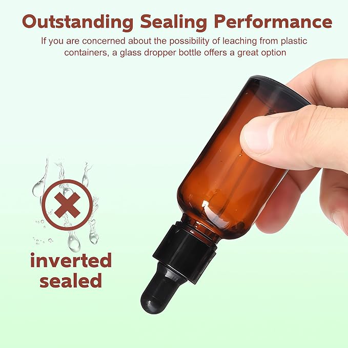 erioctry 5ML/10ML Amber Glass Essential Oil Bottles and Eyed Dropper Black Caps Makeup Cosmetic Sample Container Boxes of Glass for Essential Oil Aromatherapy Use(Pack of 12) (10ML)