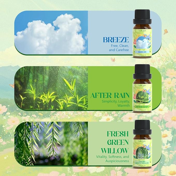 Soulorigin Spring Fragrance Oils Set, Essential Oil Gift Set for Diffuser, Spring Scent Diffuser Oil, Diffuser Scents Oil for Home,Freesia,Breeze,Fresh Green Willow,Fresh Cut Grass,Jasmine, After Rain