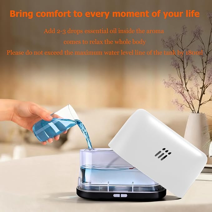 Flame Diffuser for Essential Oils, 180ml Aromatherapy Diffuser with Flame Effect, Quiet Cool Mist Humidifier, Auto-Off, Small Oil Diffuser for Home, Office,Bedroom, Gifts (White)