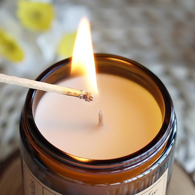 【4.0 | 43】Sandalwood Balsam Candles for Home Scented - 8oz Natural Soy Candles Aromatherapy Candle Gift for Men and Women Relaxation Anxiety Stress Relief, Enjoy a Relax Candle with 50 Hour Burn Time